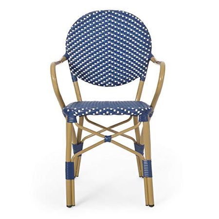 Christopher Knight Home Paul Outdoor Bistro Chair, Dark Teal + White + Bamboo Finish