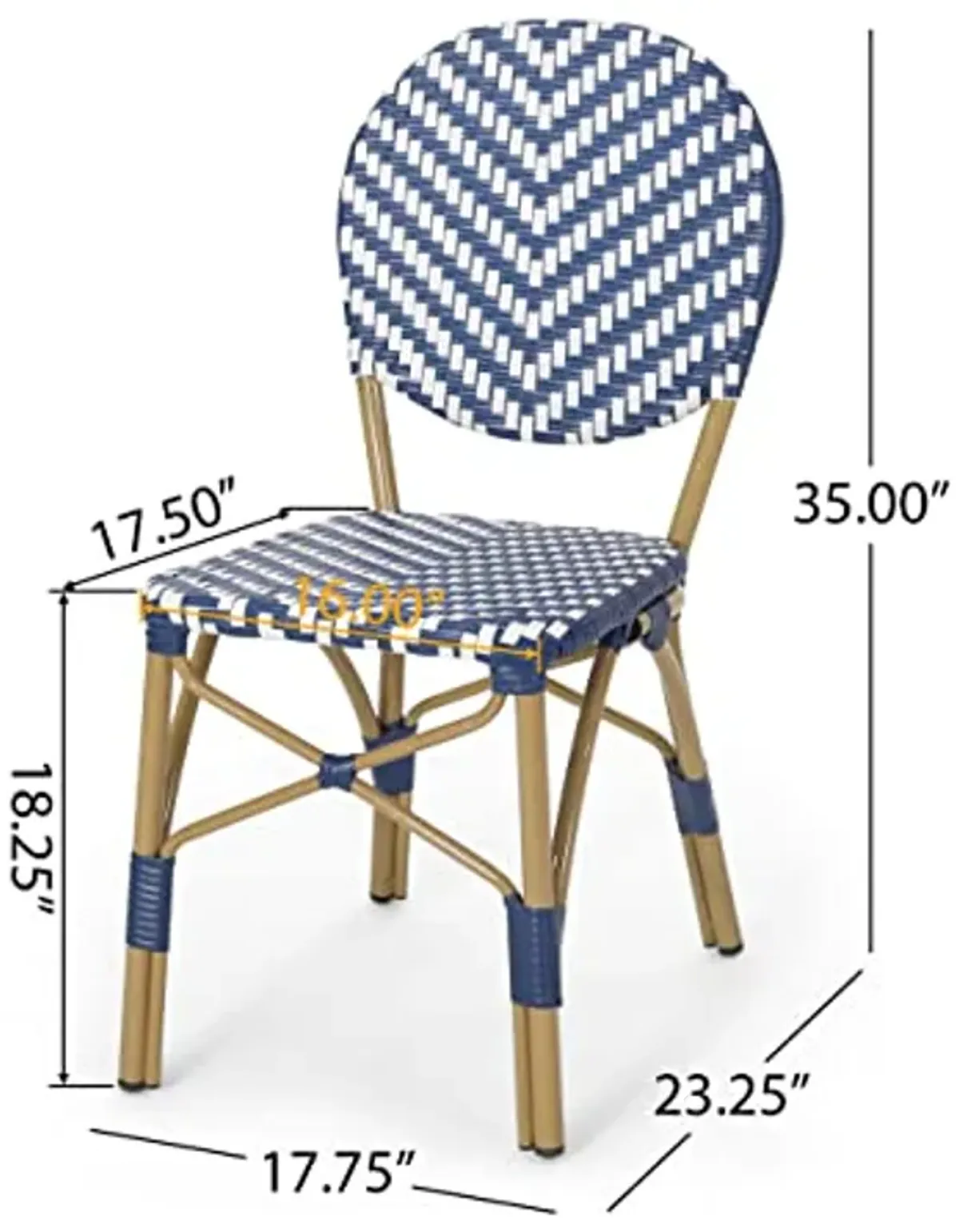 Christopher Knight Home Picardy Bistro Set, Navy Blue + White + Bamboo