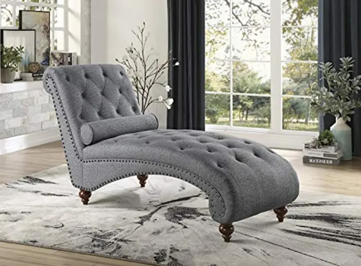 Lexicon Lambart Chaise Lounge, Gray (Bronze Nailheads)