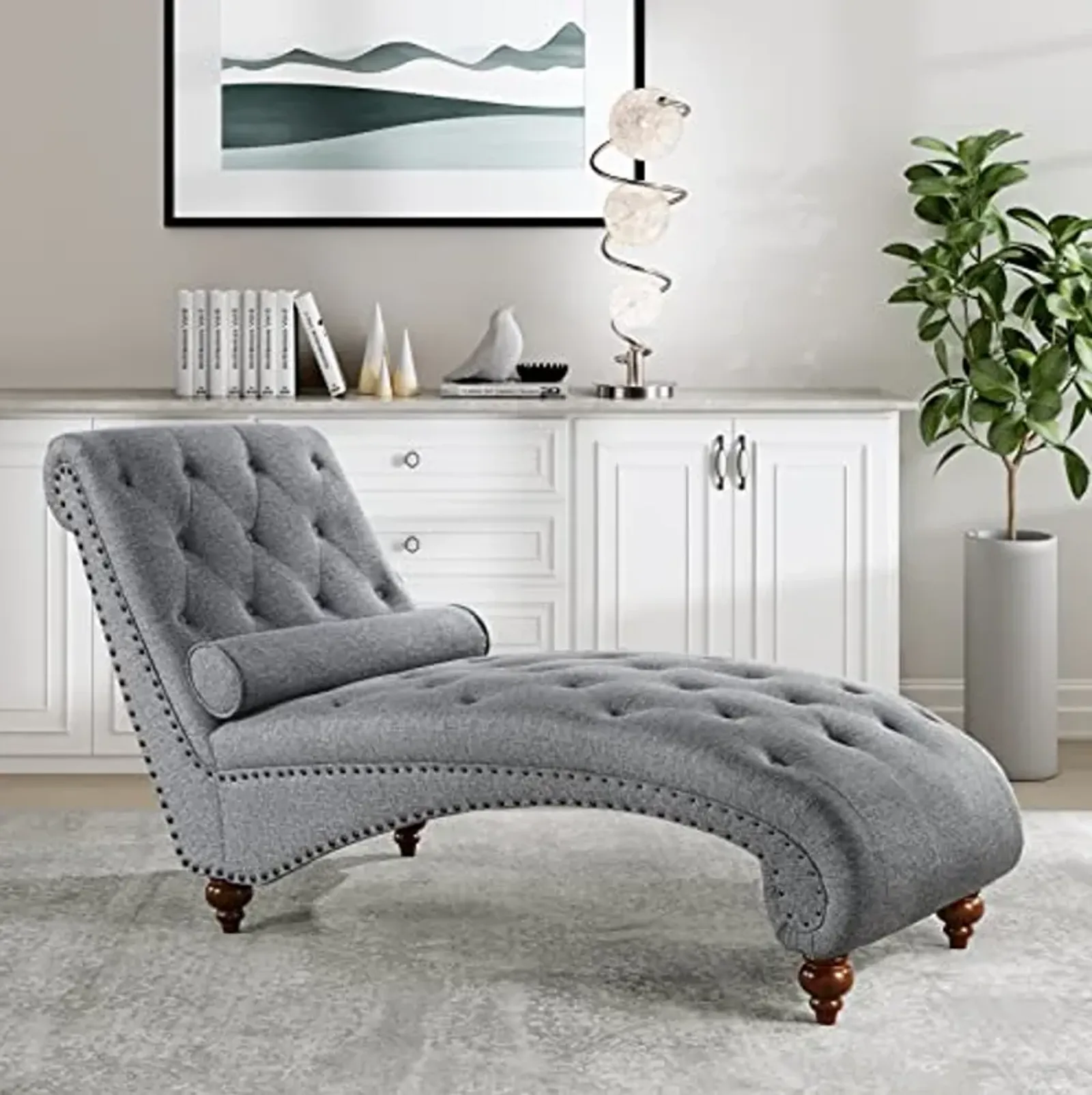 Lexicon Lambart Chaise Lounge, Gray (Bronze Nailheads)