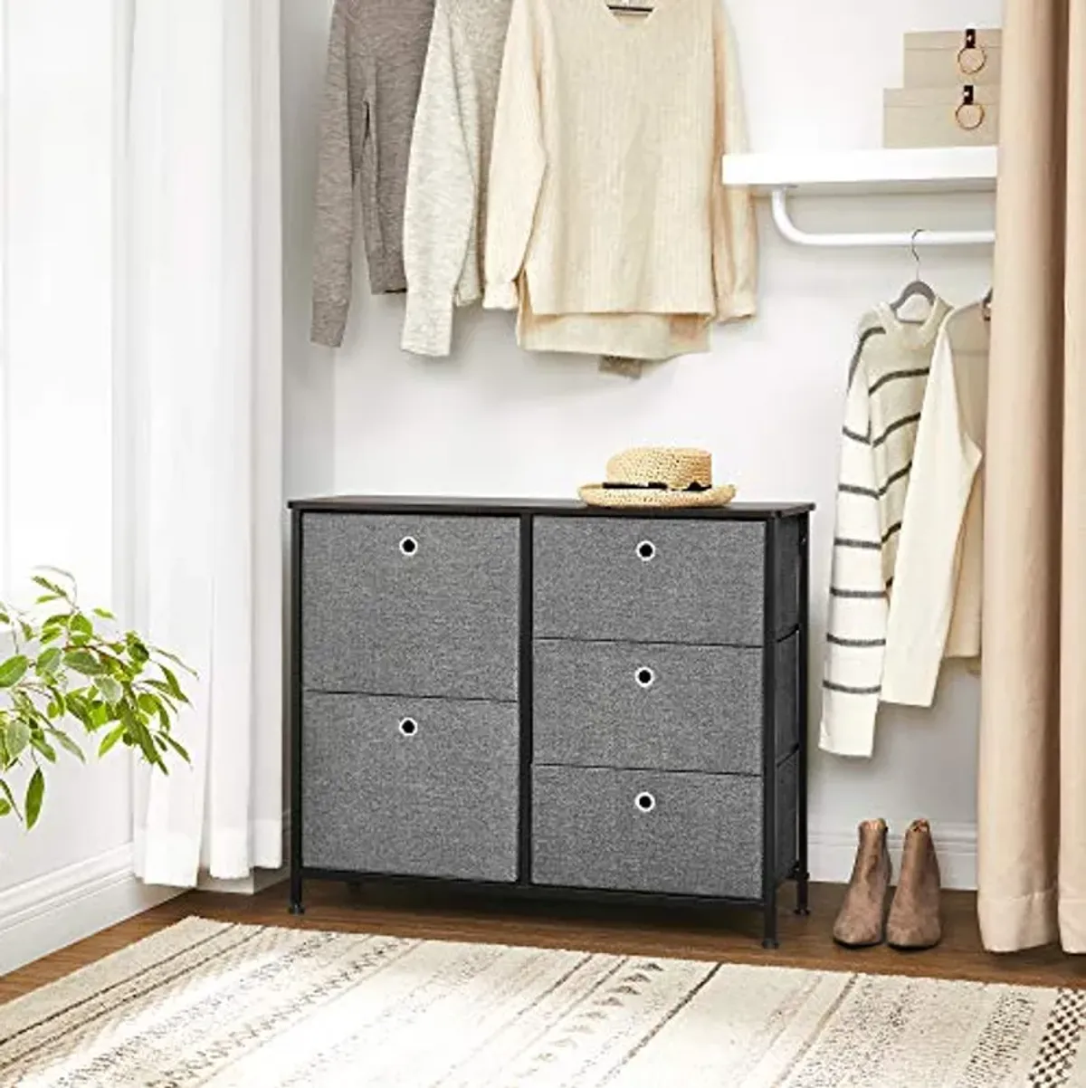 SONGMICS Storage Chest Dresser 5 Fabric Drawers Closet Apartment Dorm Nursery, 33.5 x 11.8 x 27.6 Inches, Dark Gray