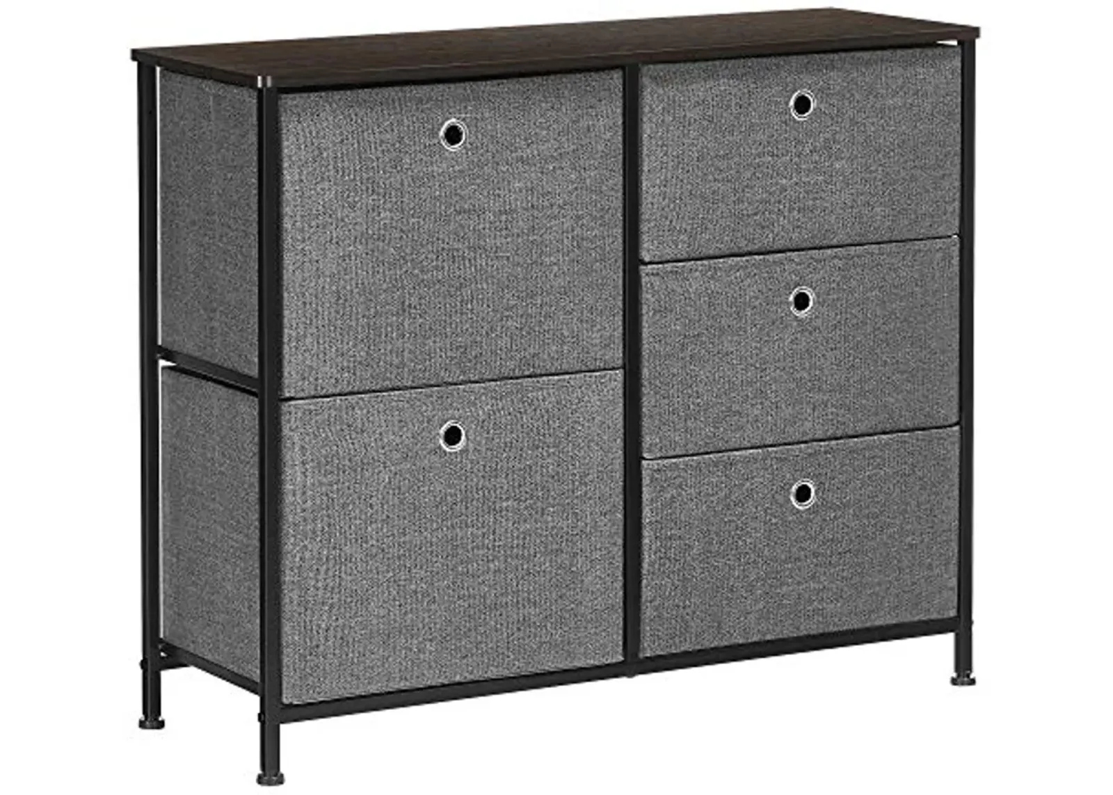 SONGMICS Storage Chest Dresser 5 Fabric Drawers Closet Apartment Dorm Nursery, 33.5 x 11.8 x 27.6 Inches, Dark Gray