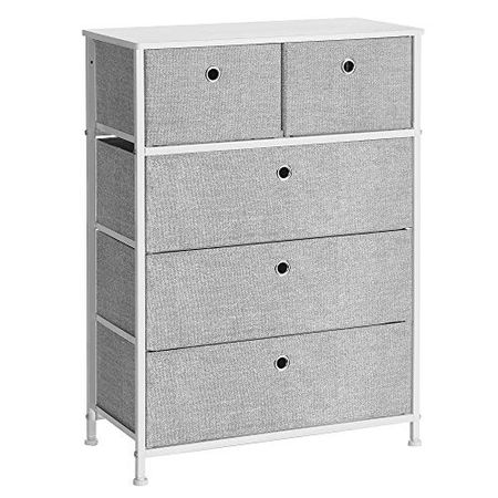 SONGMICS Storage Chest Dresser 5 Fabric Drawers Closet Apartment Dorm Nursery, 23.6 x 11.8 x 32.9 Inches, Gray