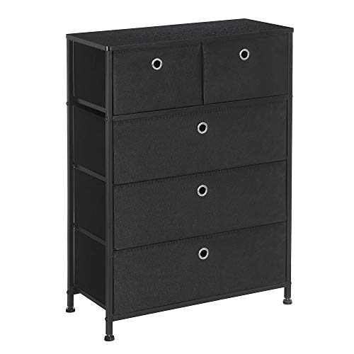 SONGMICS Storage Chest Dresser 5 Fabric Drawers Closet Apartment Dorm Nursery, 23.6 x 11.8 x 32.9 Inches, Black