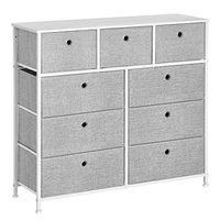 SONGMICS Storage Chest Cabinet Dresser 9 Fabric Drawers Closet Dorm Nursery, 37 x 11.8 x 32.9 Inches, Light Gray