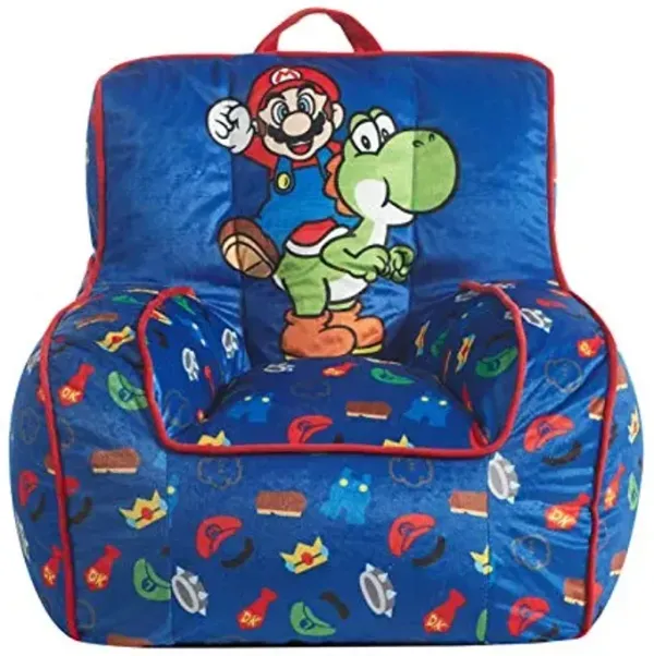 Idea Nuova Nintendo Super Mario Kids Mink Plush Bean Bag Chair with Piping & Top Carry Handle Large