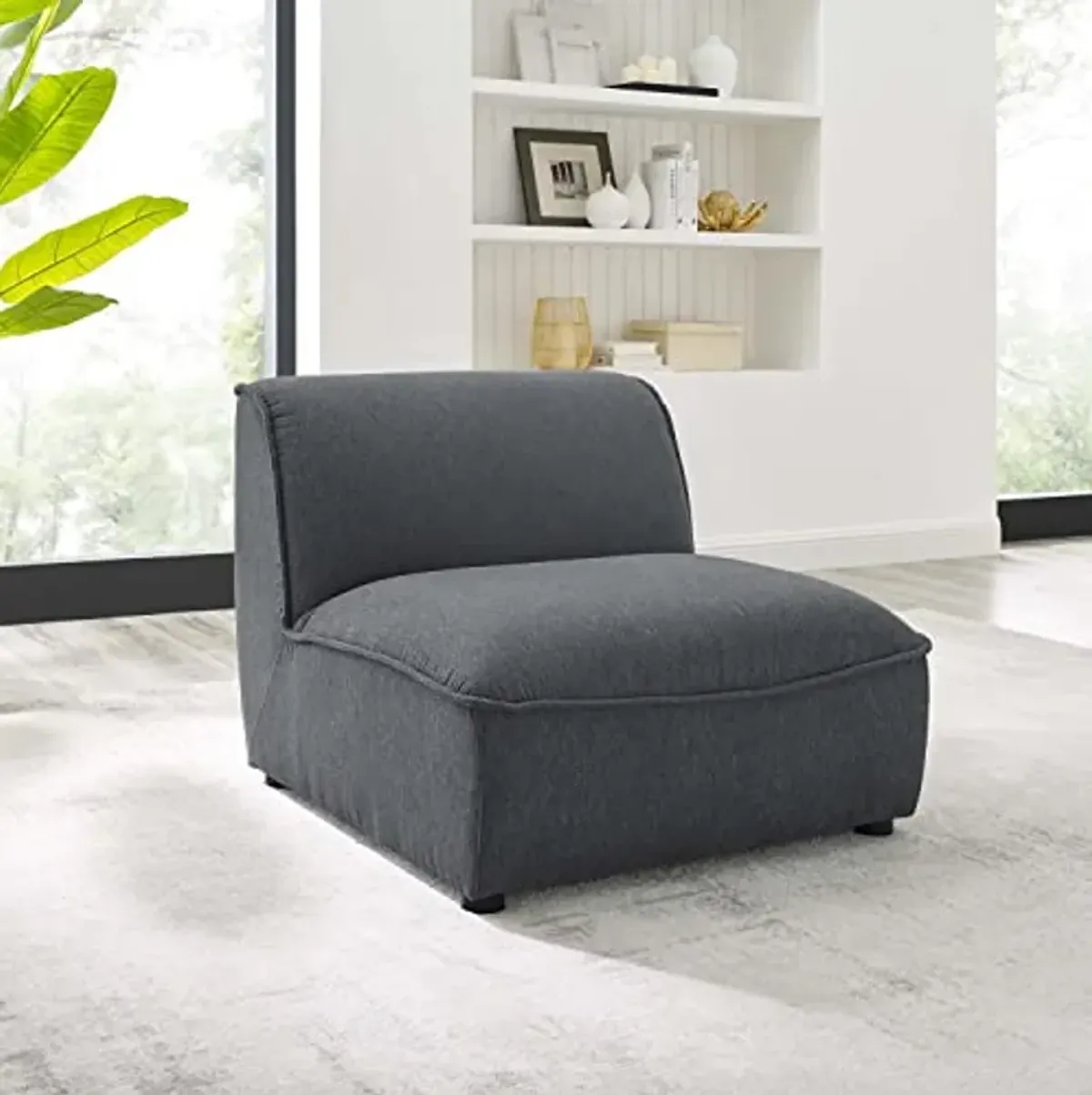 Modway Comprise Fabric Upholstered Sectional, Armless Chair, Charcoal