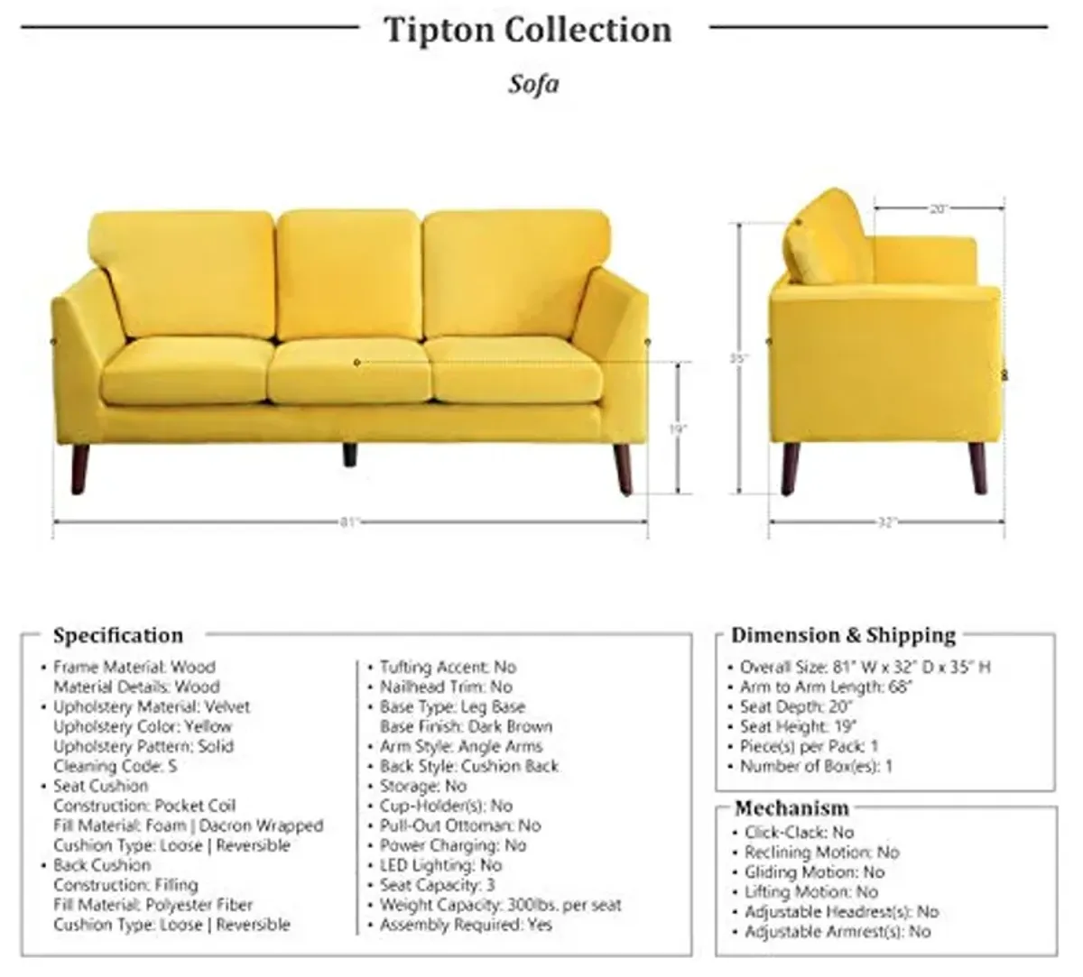 Lexicon Tipton 2 Piece Living Room Set, Yellow