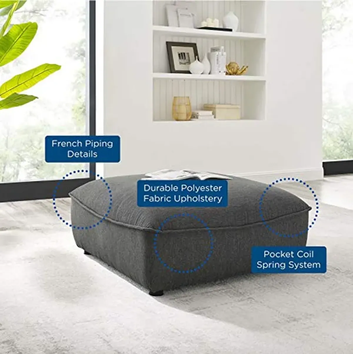 Modway EEI-4419-CHA Comprise Sectional Sofa Ottoman, Charcoal