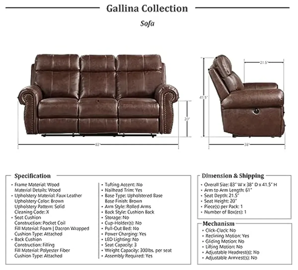 Lexicon Gallina 2-Piece Power Reclining Living Room Set, Brown