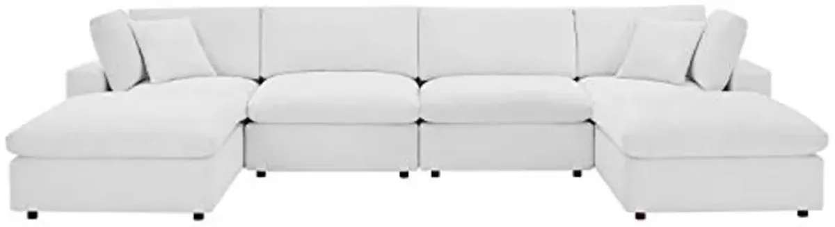 Modway Commix Down Filled Overstuffed Performance Velvet 6-Piece Sectional Sofa in White