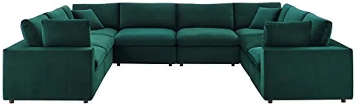 Modway Commix Down Filled Overstuffed Performance Velvet 8-Piece Sectional Sofa in Green