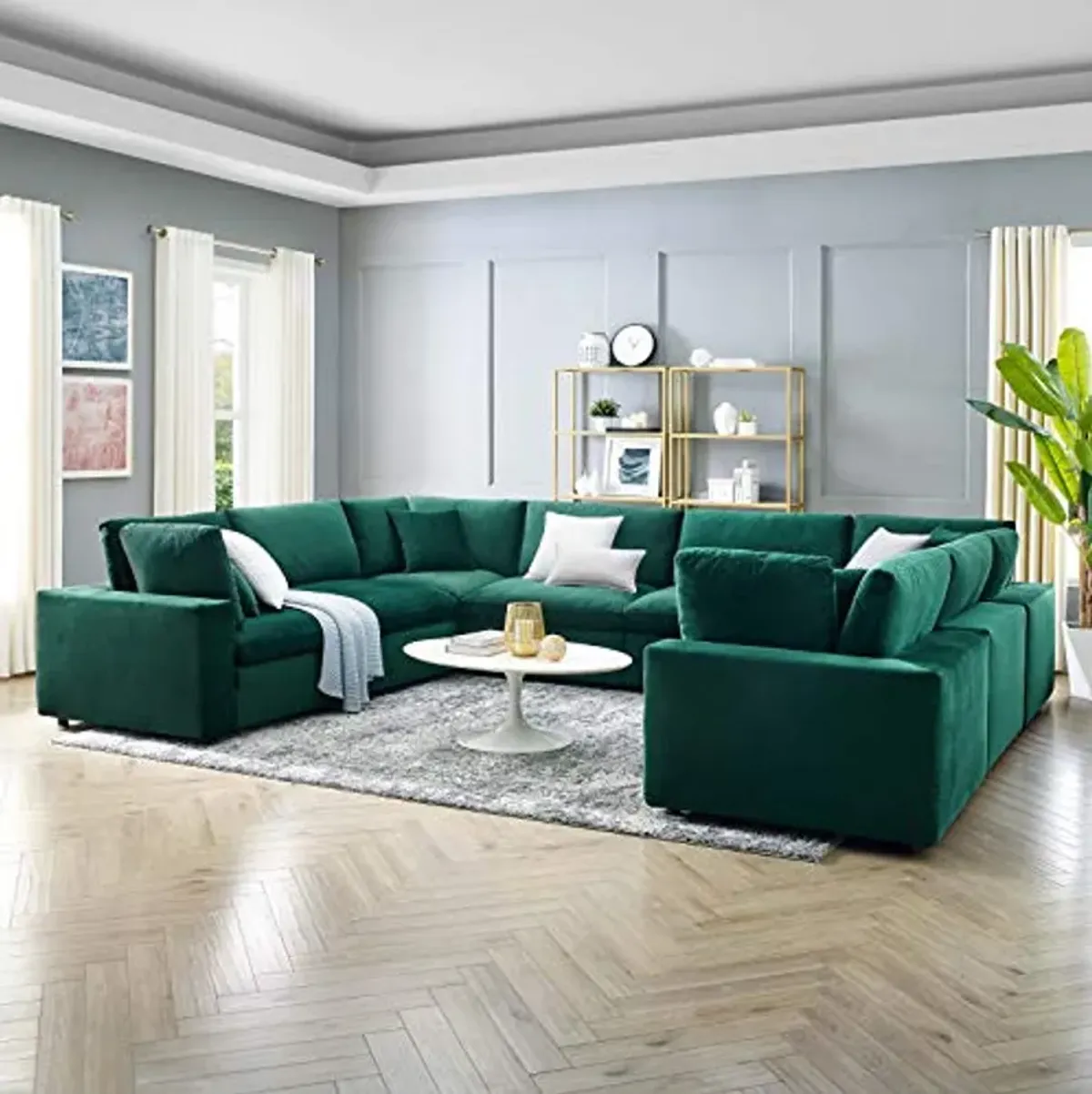 Modway Commix Down Filled Overstuffed Performance Velvet 8-Piece Sectional Sofa in Green