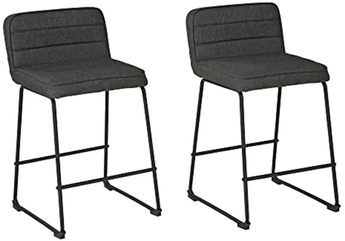 Signature Design by Ashley Nerison 26" Modern Upholstered Counter Height Bar Stool, Set of 2, Dark Gray