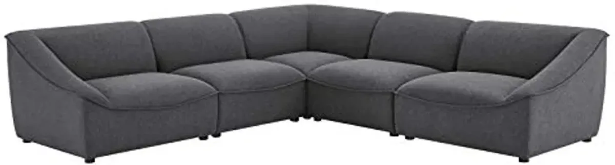 Modway Comprise Fabric Upholstered Sectional Sofa, 5-Piece Set, Charcoal