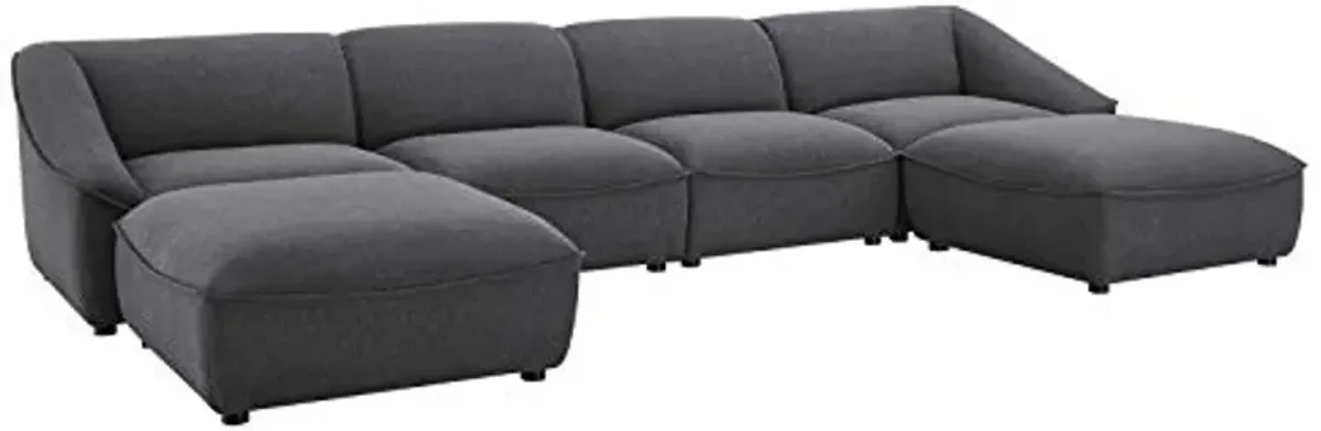 Modway Comprise Fabric Upholstered Sectional Sofa, 6-Piece w/Double Chaise, Charcoal