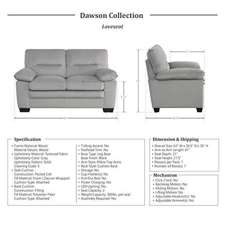 Lexicon Dawson 2-Piece Living Room Set, Gray