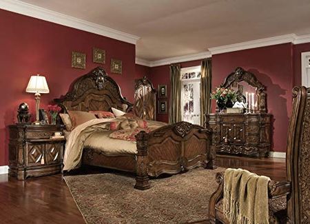 Aico Amini Windsor Court Cal King Mansion Bed in Vintage Fruitwood