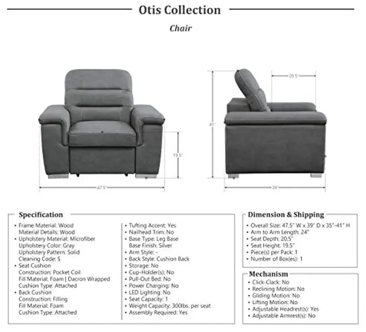 Lexicon Otis 2-Piece Living Room Set, Gray