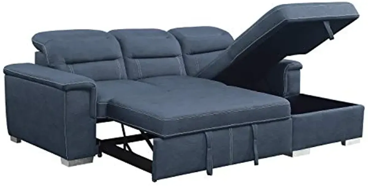 Lexicon Otis Living Room Sectional Sofa Sleeper with Storage, Blue