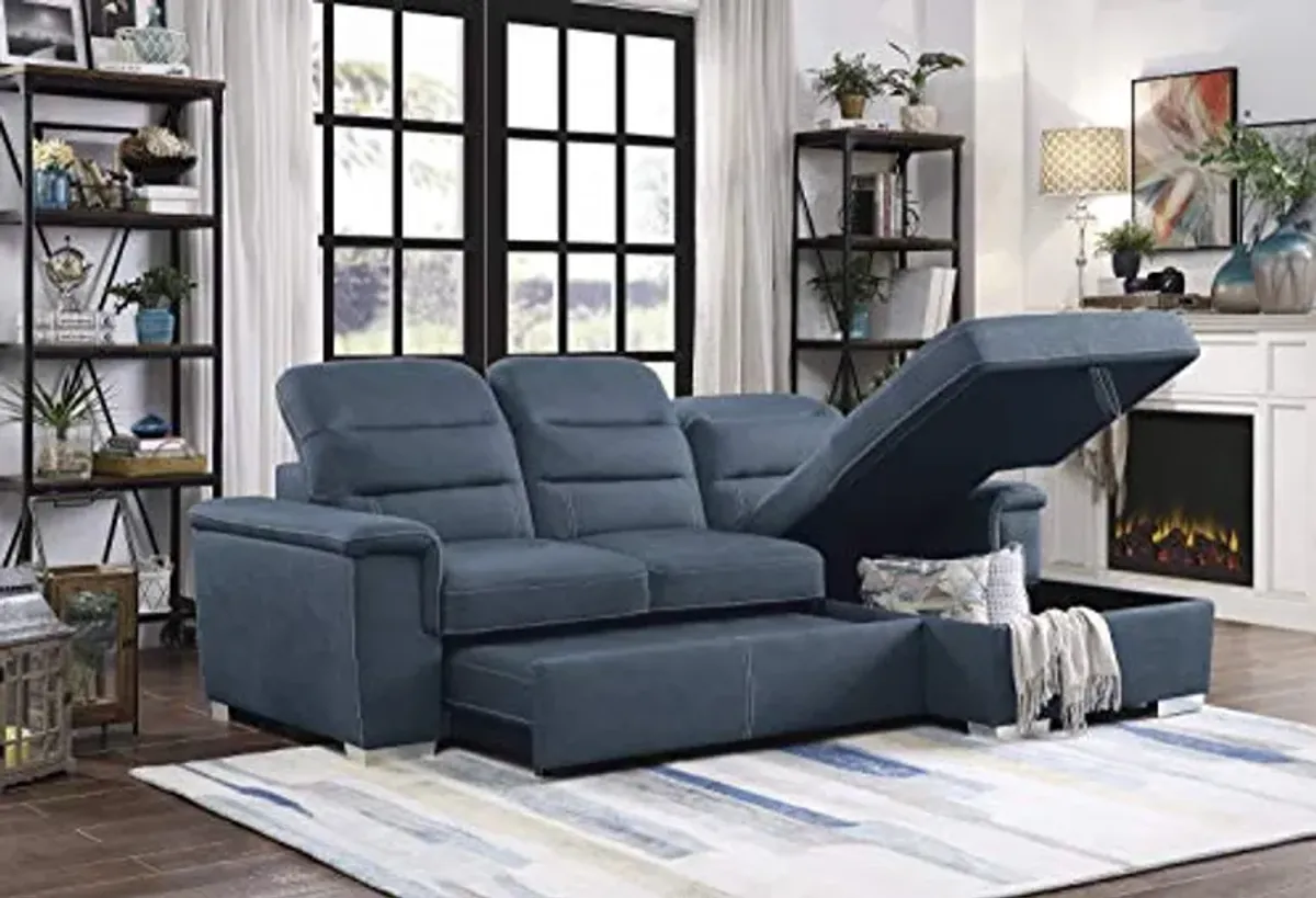 Lexicon Otis Living Room Sectional Sofa Sleeper with Storage, Blue