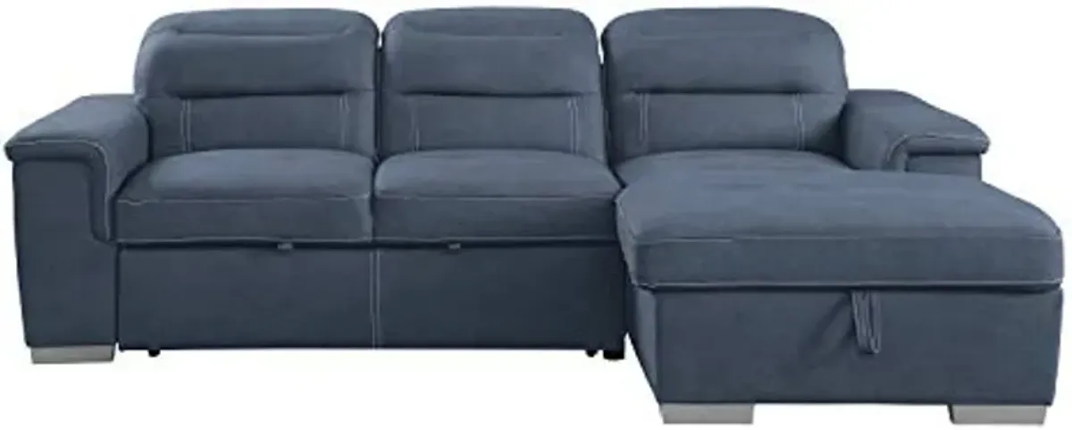 Lexicon Otis Living Room Sectional Sofa Sleeper with Storage, Blue