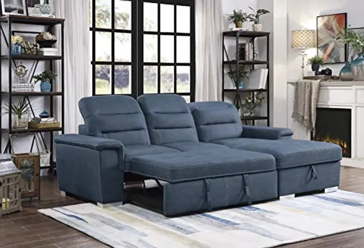 Lexicon Otis Living Room Sectional Sofa Sleeper with Storage, Blue