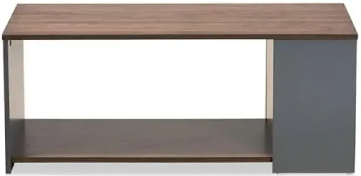 Baxton Studio Thornton Modern and Contemporary Two-Tone Walnut Brown and Grey Finished Wood Storage Coffee Table