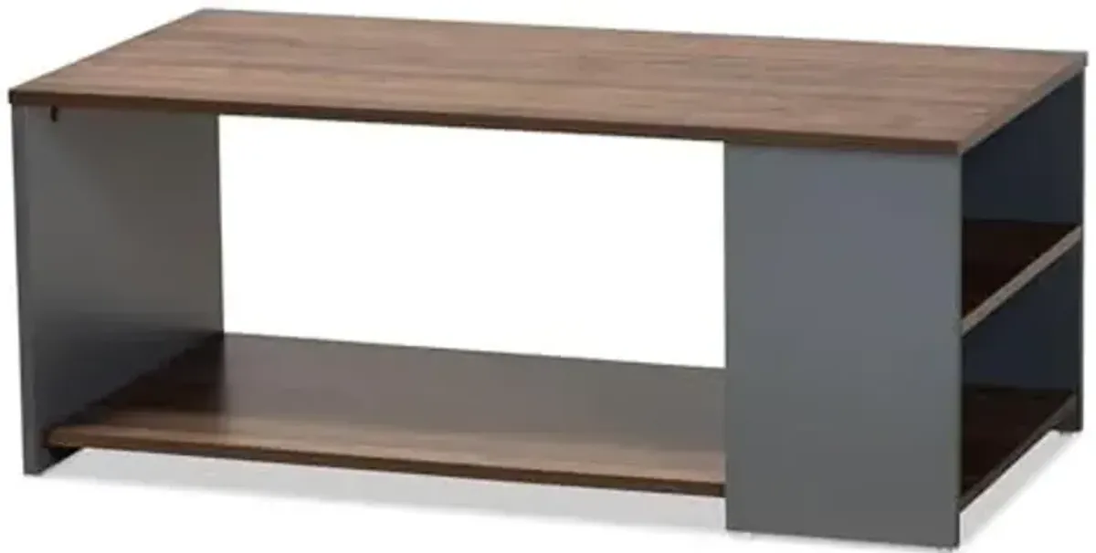 Baxton Studio Thornton Modern and Contemporary Two-Tone Walnut Brown and Grey Finished Wood Storage Coffee Table