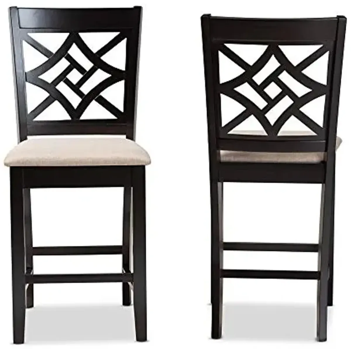 Baxton Studio Nicolette Modern and Contemporary Sand Fabric Upholstered and Dark Brown Finished Wood 2-Piece Counter Stool Set