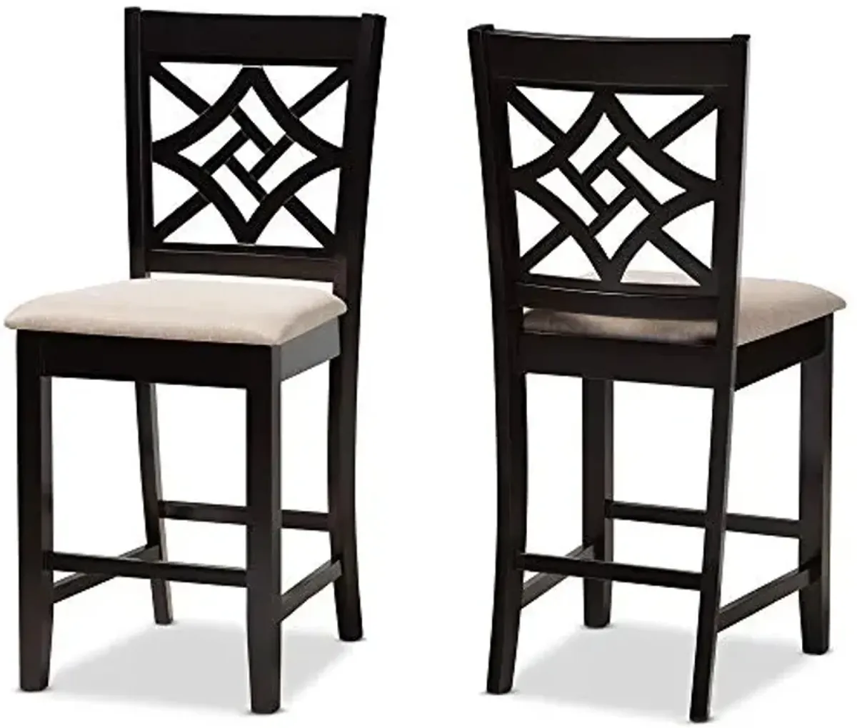 Baxton Studio Nicolette Modern and Contemporary Sand Fabric Upholstered and Dark Brown Finished Wood 2-Piece Counter Stool Set