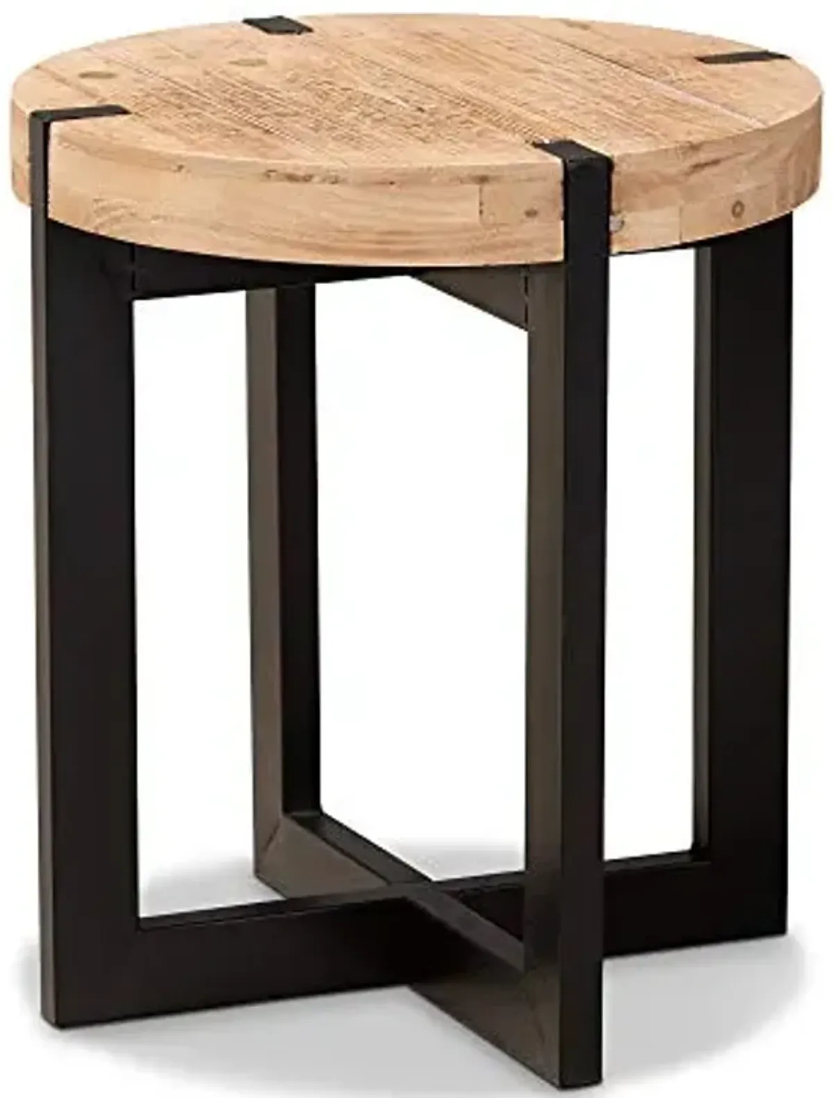 Baxton Studio Horace Rustic and Industrial Natural Brown Finished Wood and Black Finished Metal End Table