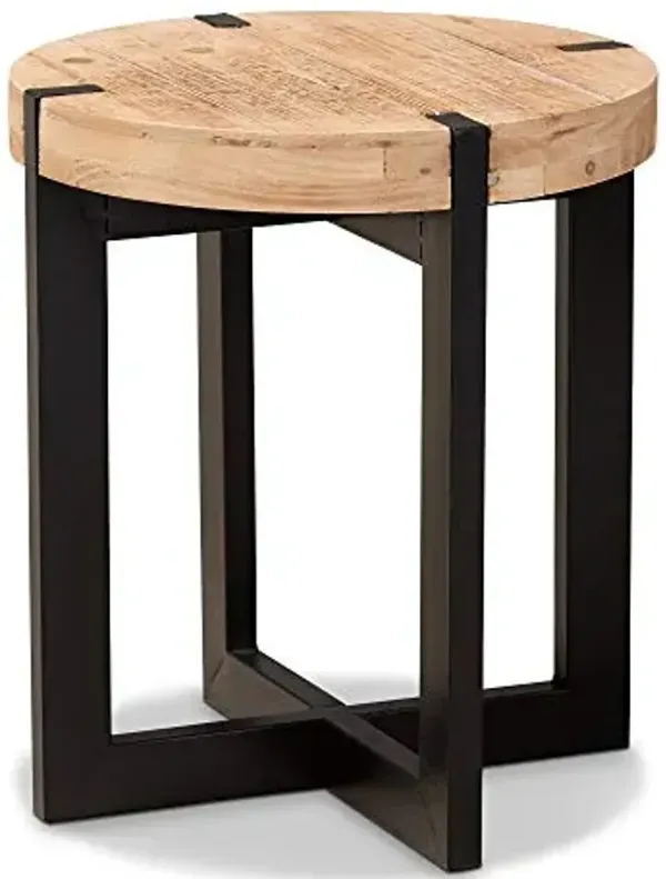 Baxton Studio Horace Rustic and Industrial Natural Brown Finished Wood and Black Finished Metal End Table