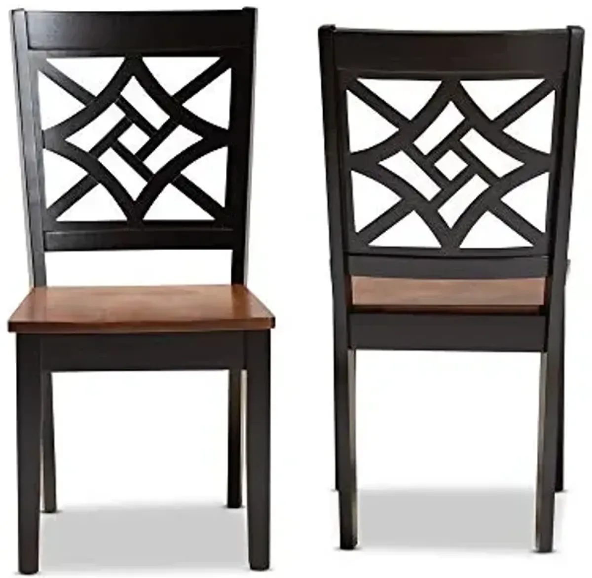 Baxton Studio Nicolette Dining Chair and Dining Chair Two-Tone Dark Brown and Walnut Brown Finished Wood 2-Piece Dining Chair Set