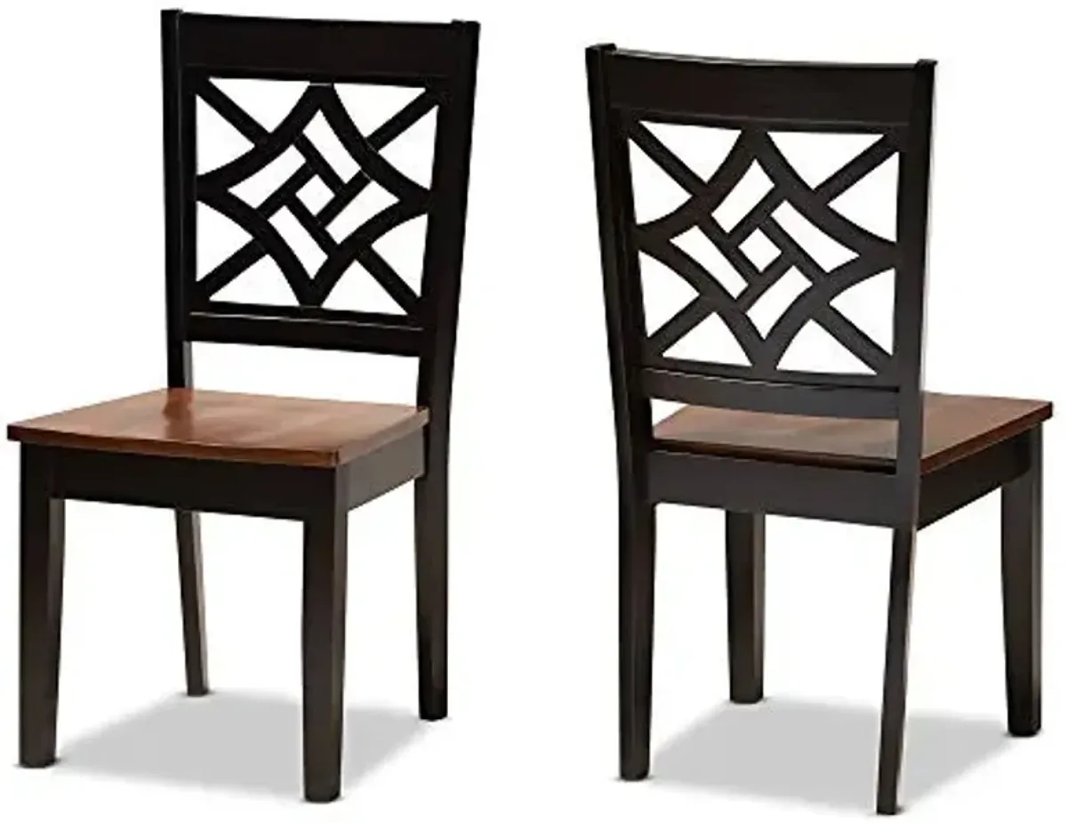 Baxton Studio Nicolette Dining Chair and Dining Chair Two-Tone Dark Brown and Walnut Brown Finished Wood 2-Piece Dining Chair Set