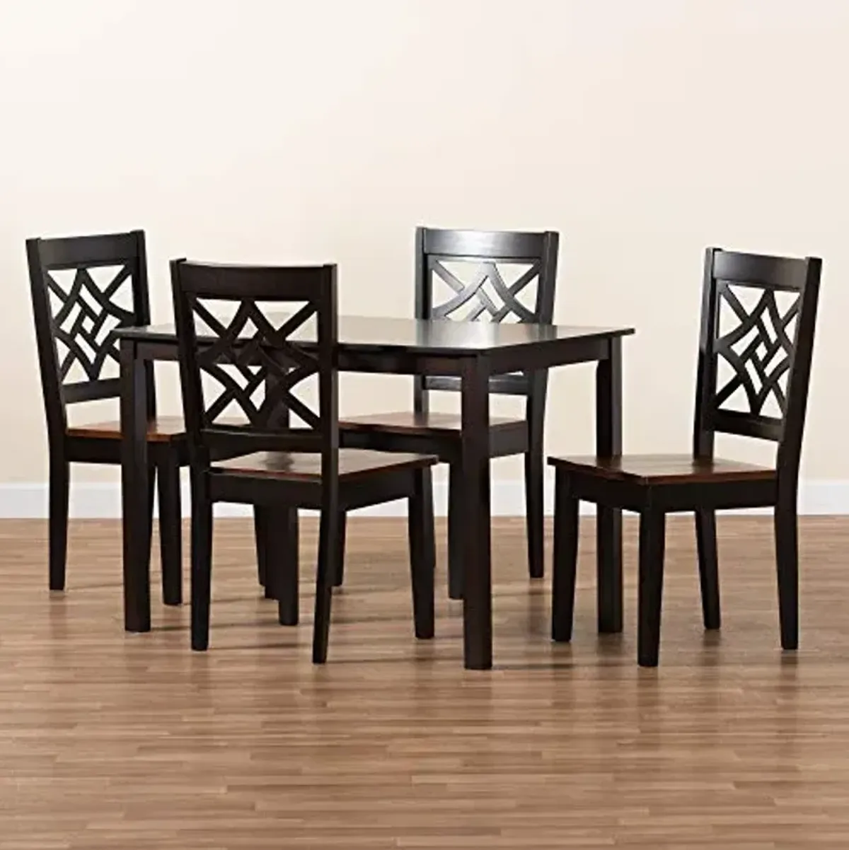 Baxton Studio Nicolette Dining Set and Dining Set Two-Tone Dark Brown and Walnut Brown Finished Wood 5-Piece Dining Set
