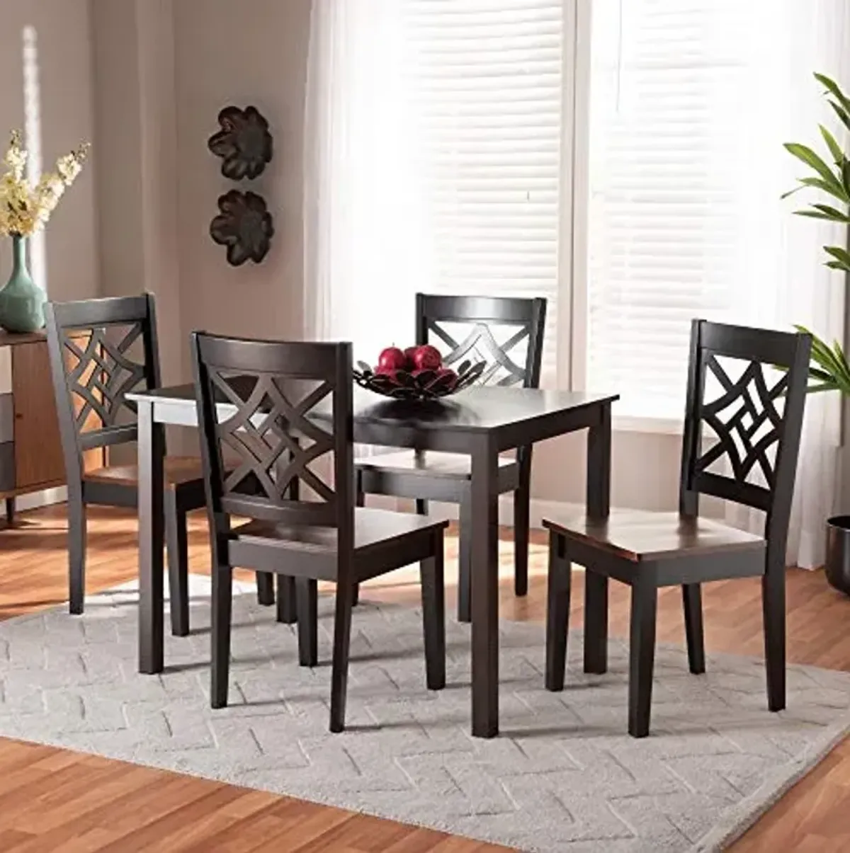 Baxton Studio Nicolette Dining Set and Dining Set Two-Tone Dark Brown and Walnut Brown Finished Wood 5-Piece Dining Set