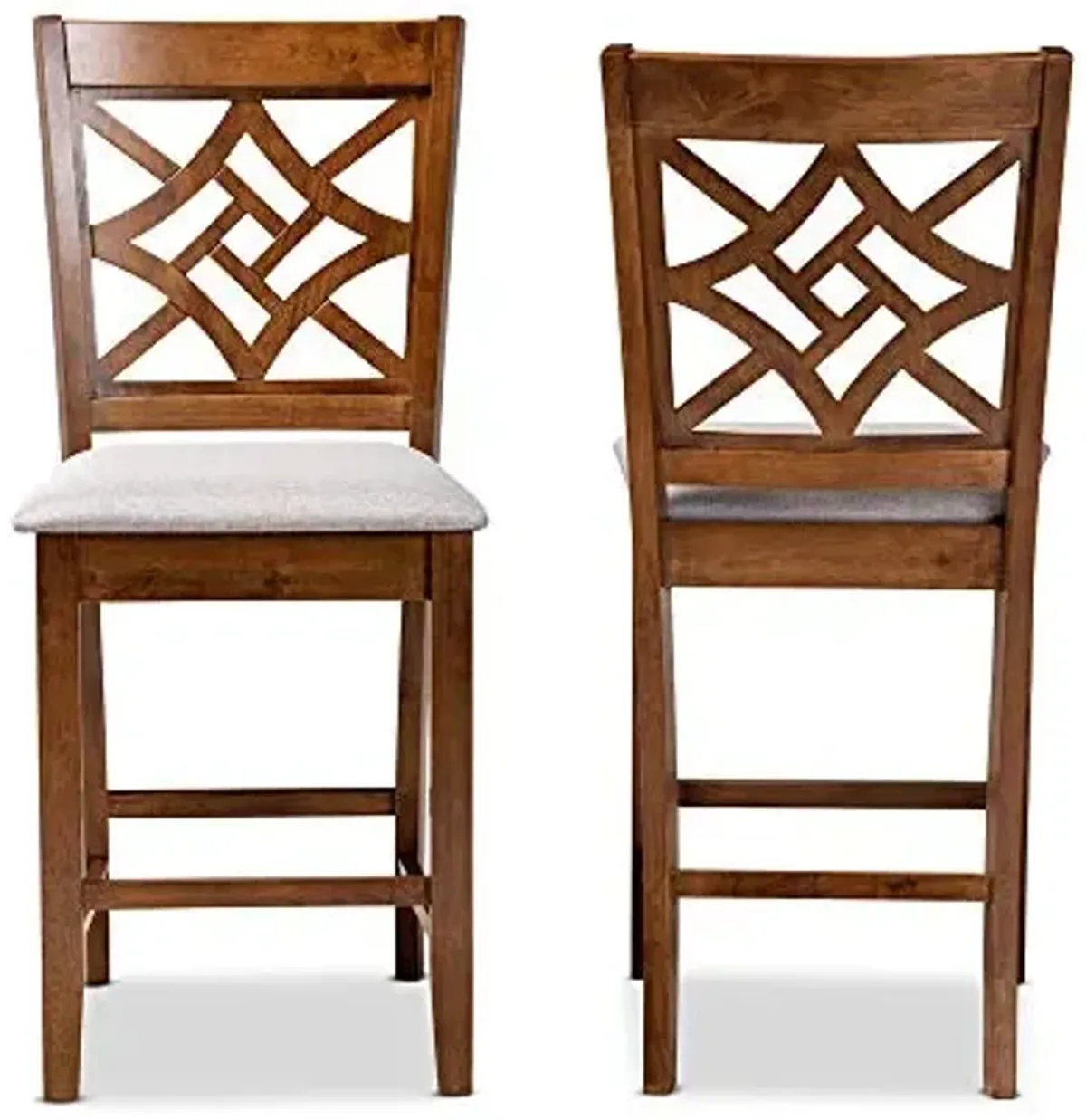 Baxton Studio Nicolette Modern and Contemporary Grey Fabric Upholstered and Walnut Brown Finished Wood 2-Piece Counter Stool Set