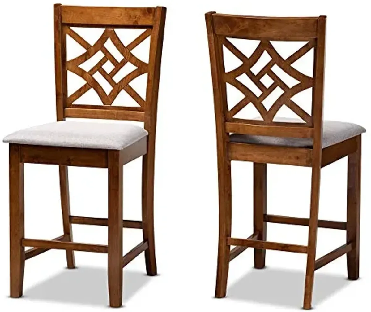 Baxton Studio Nicolette Modern and Contemporary Grey Fabric Upholstered and Walnut Brown Finished Wood 2-Piece Counter Stool Set