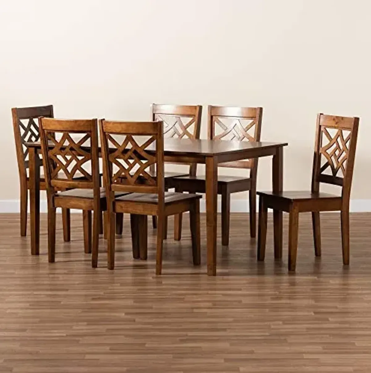 Baxton Studio Nicolette Dining Set and Dining Set Walnut Brown Finished Wood 7-Piece Dining Set