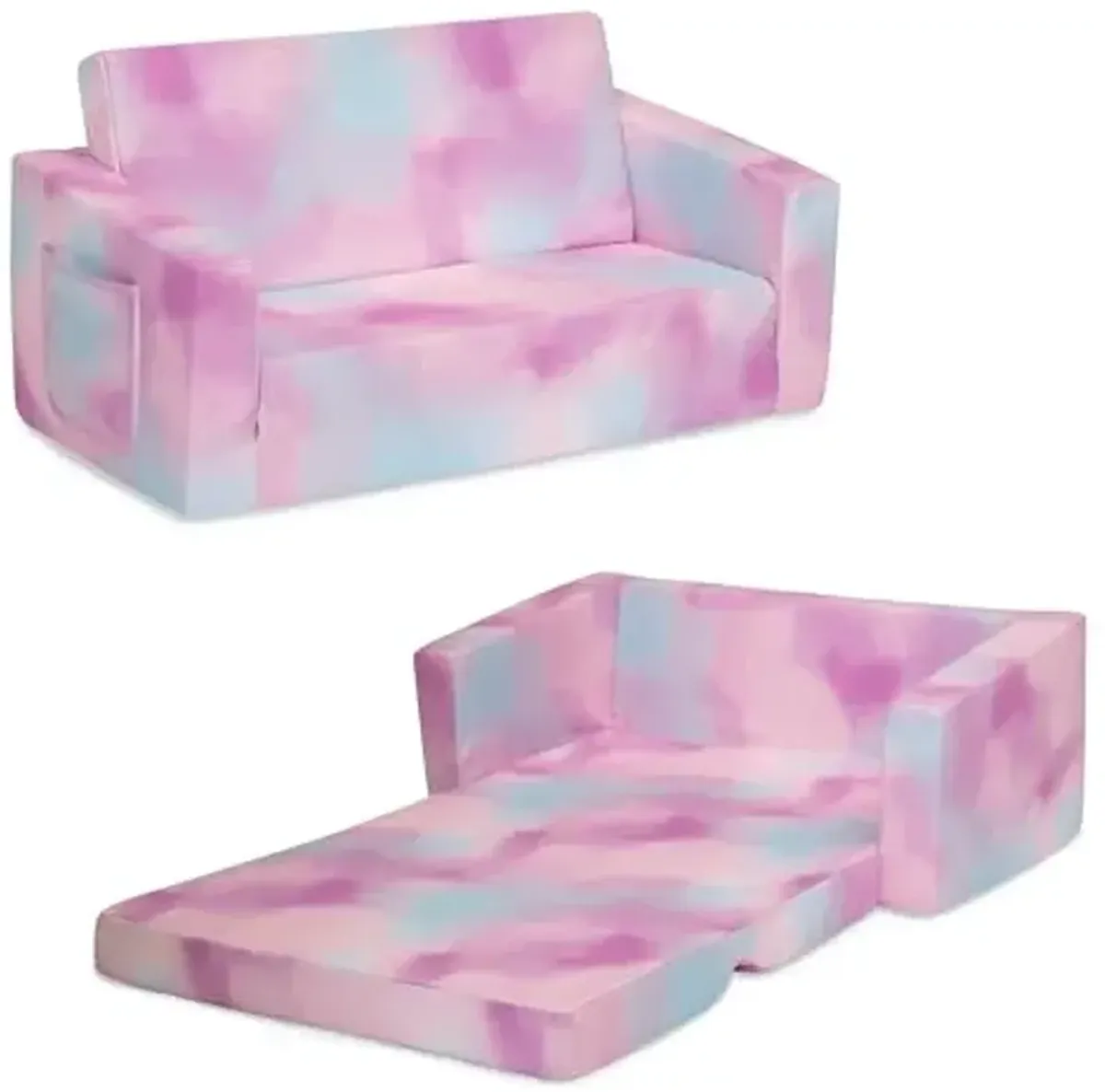 Delta Children Cozee 2-in-1 Extra Wide Convertible Sofa to Lounger-Comfy Flip Open Couch/Sleeper for Kids, Pink Tie Dye