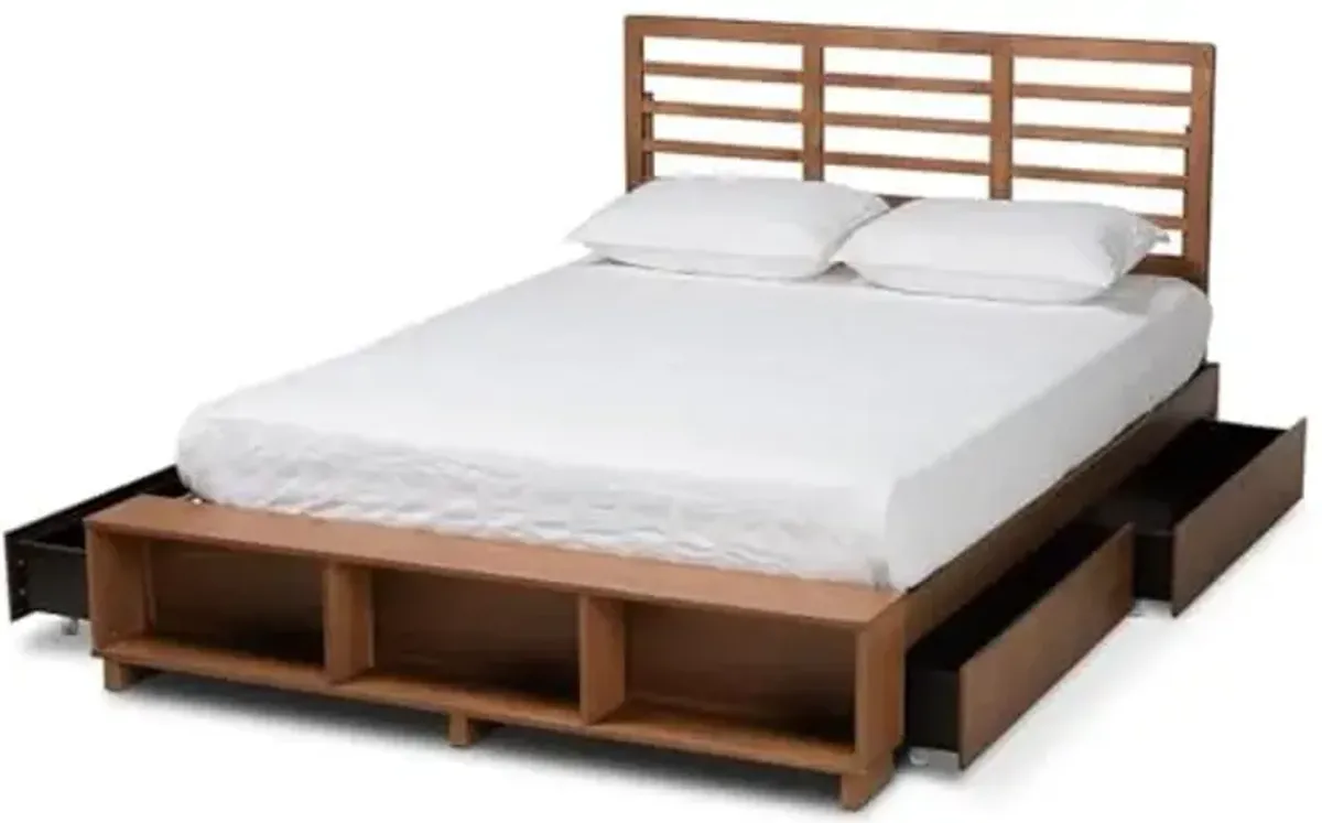 Baxton Studio Milana Modern Transitional Ash Walnut Brown Finished Wood 4-Drawer Queen Size Platform Storage Bed