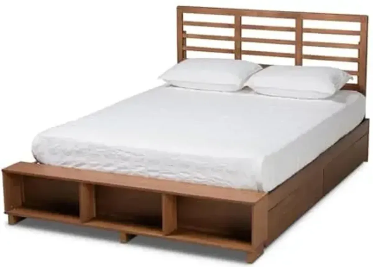Baxton Studio Milana Modern Transitional Ash Walnut Brown Finished Wood 4-Drawer Queen Size Platform Storage Bed