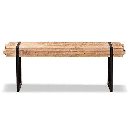 Baxton Studio Henson Rustic and Industrial Natural Brown Finished Wood and Black Finished Metal Bench