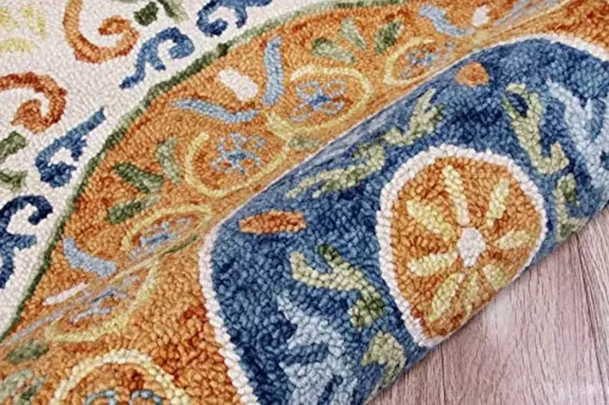 LR Home 6ft Round Indoor Natural Wool Area Rug for Fall Decoration for Home | Carpet for Bedroom, Living Room, entryway, playroom | Hand Tufted Modern Farmhouse Boho Area Rug | Orange/Cream