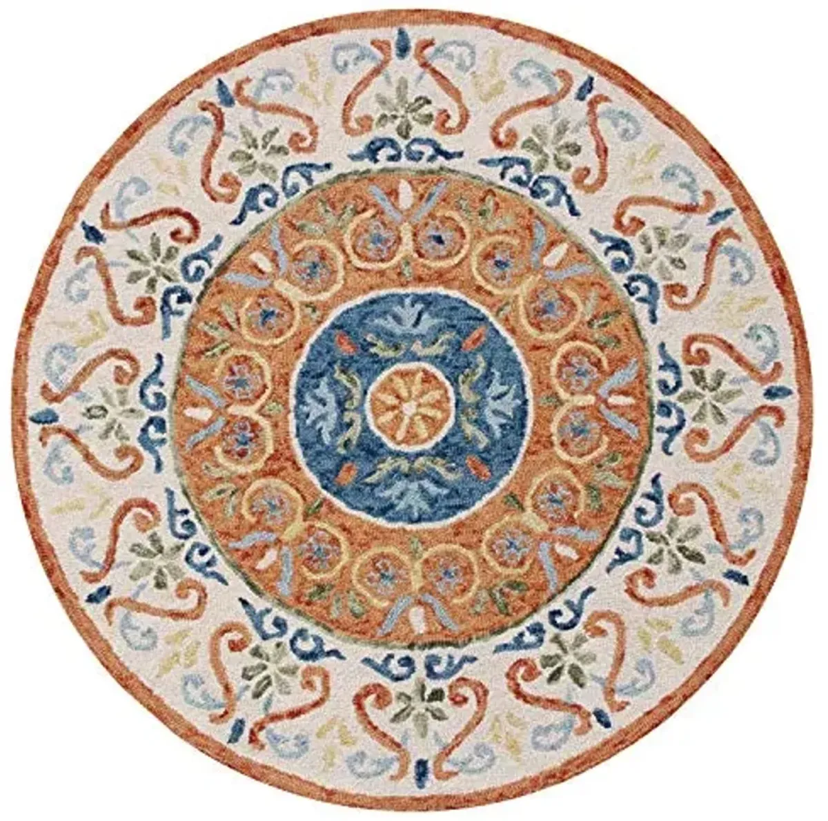 LR Home 6ft Round Indoor Natural Wool Area Rug for Fall Decoration for Home | Carpet for Bedroom, Living Room, entryway, playroom | Hand Tufted Modern Farmhouse Boho Area Rug | Orange/Cream