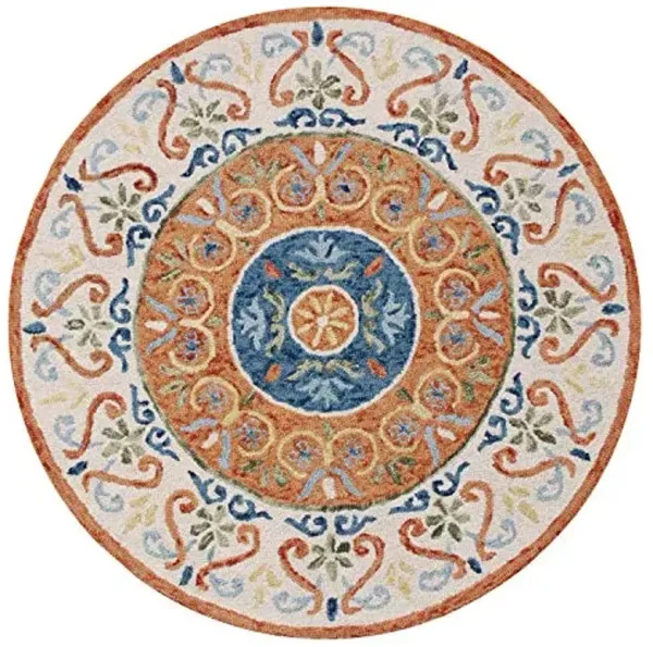 LR Home 6ft Round Indoor Natural Wool Area Rug for Fall Decoration for Home | Carpet for Bedroom, Living Room, entryway, playroom | Hand Tufted Modern Farmhouse Boho Area Rug | Orange/Cream