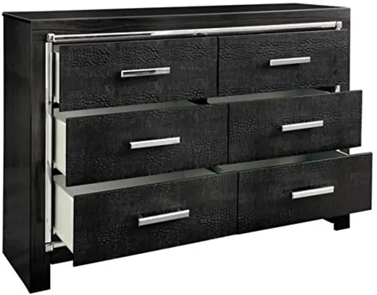 Signature Design by Ashley Kaydell Glam 6 Drawer Dresser with Faux Alligator Panels & Chrome-Tone Accents, Black