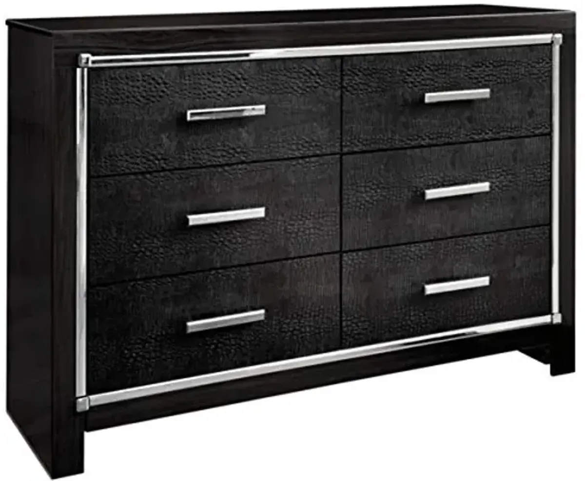 Signature Design by Ashley Kaydell Glam 6 Drawer Dresser with Faux Alligator Panels & Chrome-Tone Accents, Black