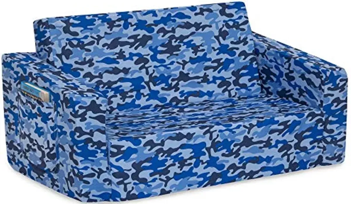 Delta Children Cozee 2-in-1 Extra Wide Convertible Sofa to Lounger-Comfy Flip Open Couch/Sleeper for Kids, Blue Camo